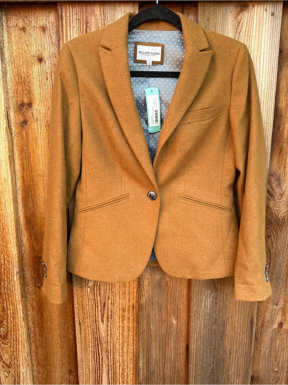 Willow & Glenn Tan Wool-Blend Single-Button Blazer